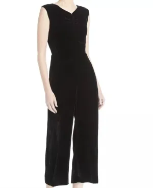 Sleeveless Ruched Velvet Jumpsuit In Black