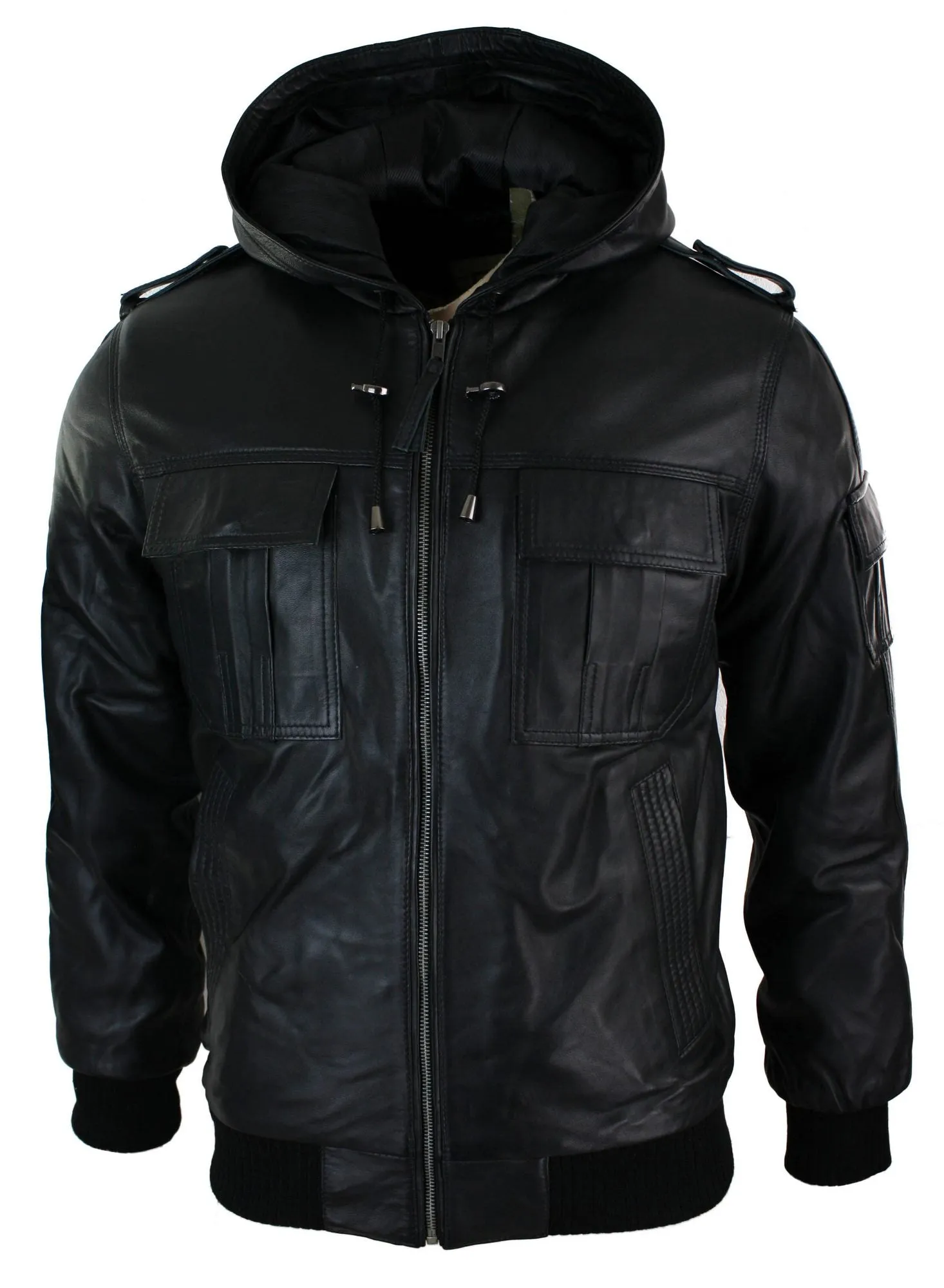 Slim Fit Hooded Leather Jacket