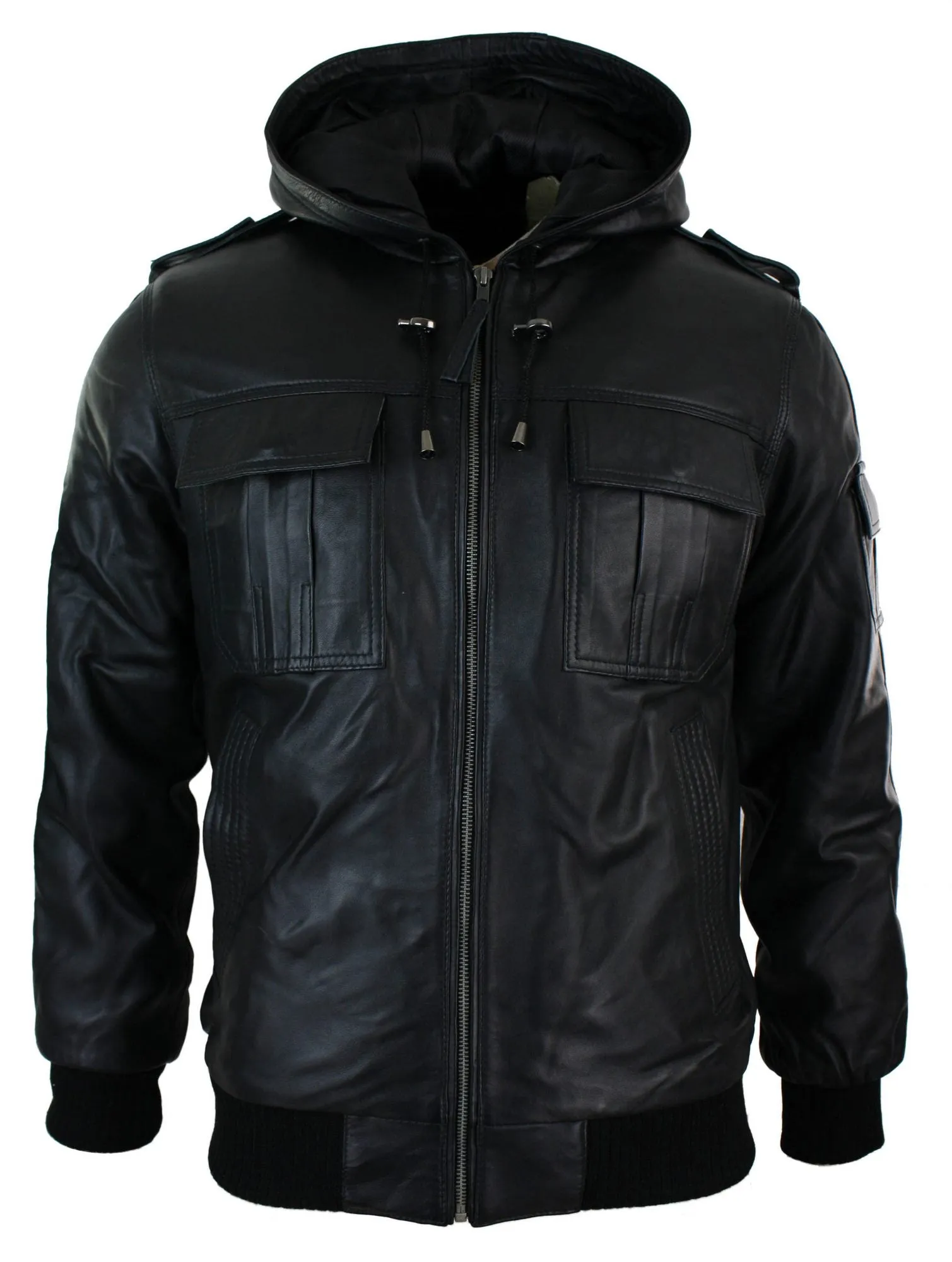 Slim Fit Hooded Leather Jacket