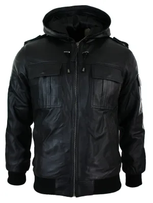 Slim Fit Hooded Leather Jacket