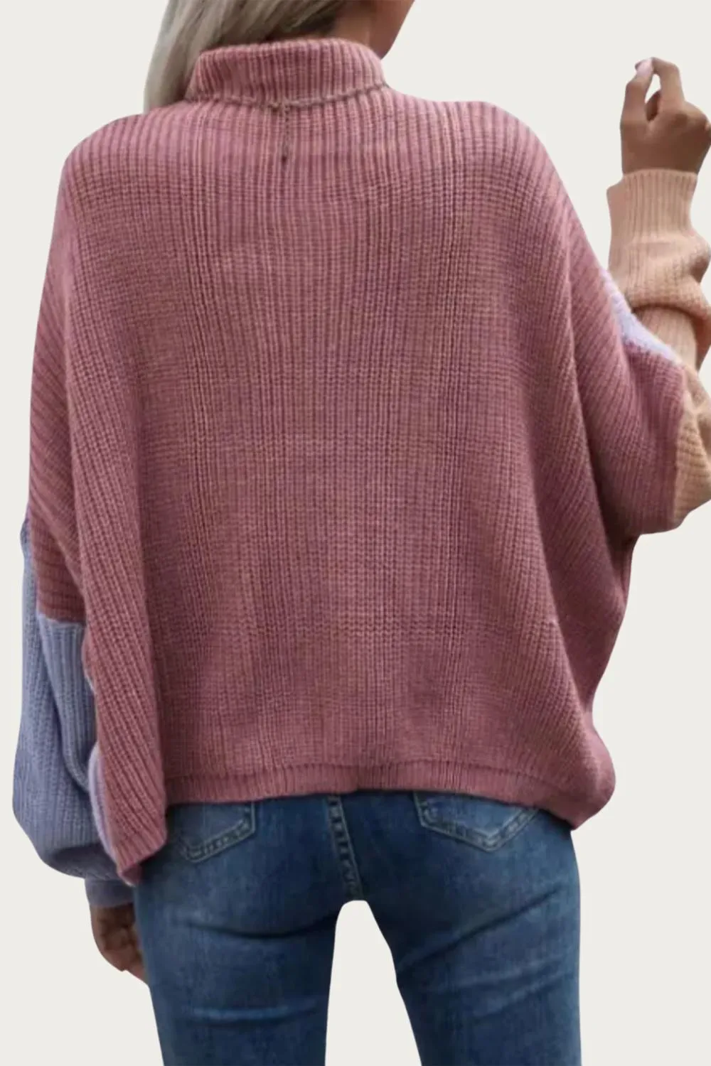 Slouchy Colorblock Ribbed-Knit Sweater In Lavender