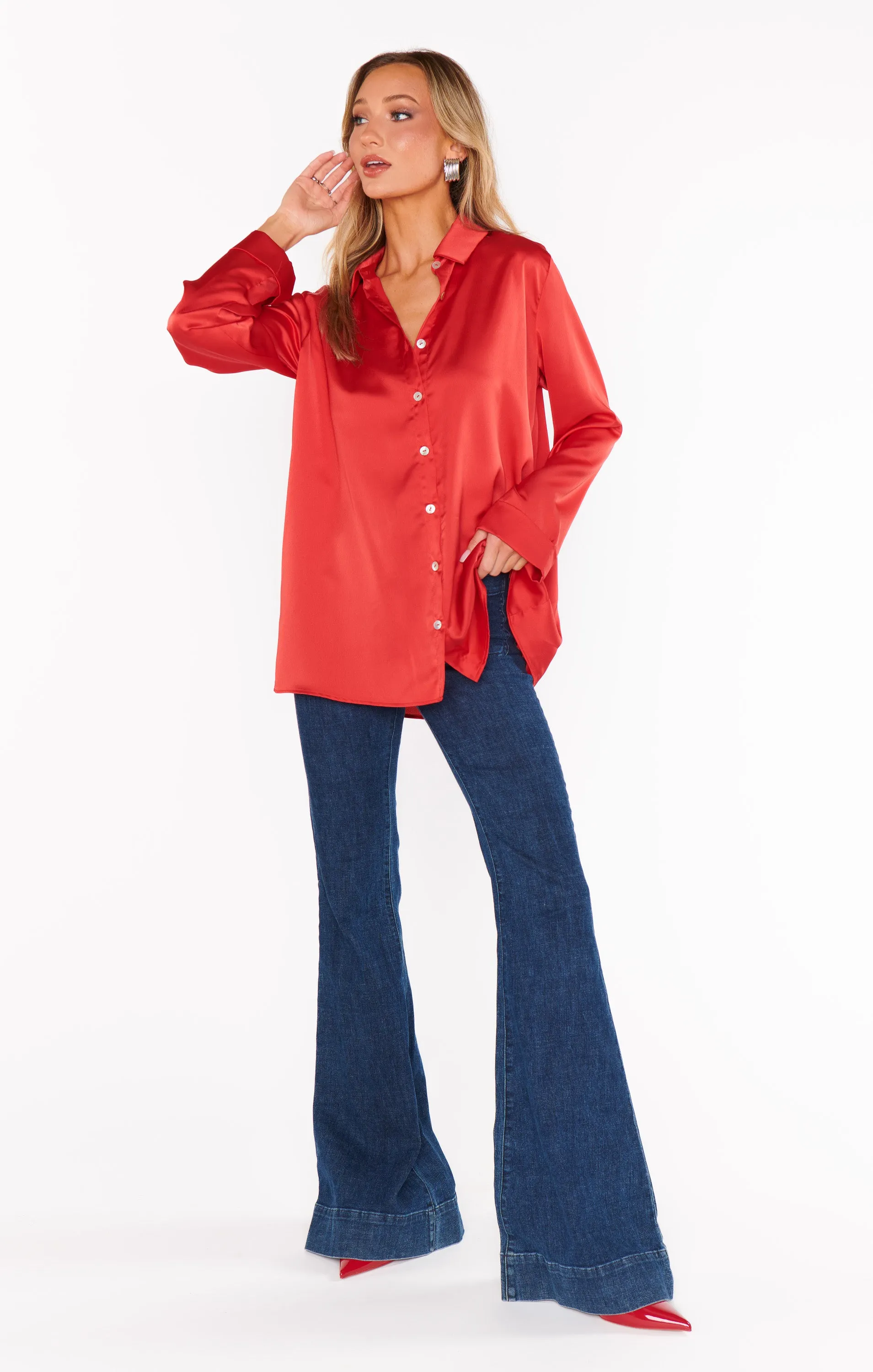 Smith Button Down ~ Red Luxe Satin