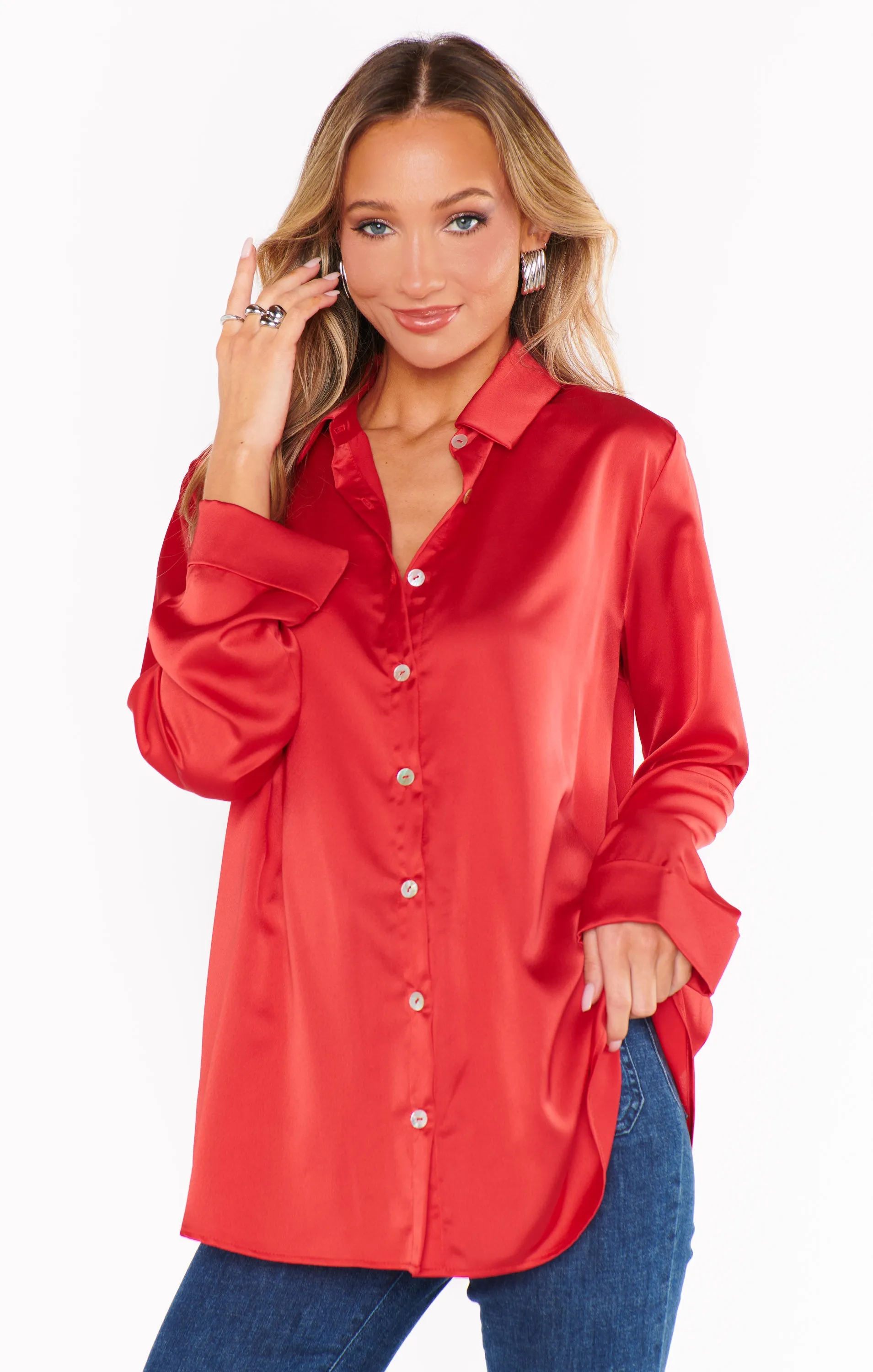 Smith Button Down ~ Red Luxe Satin