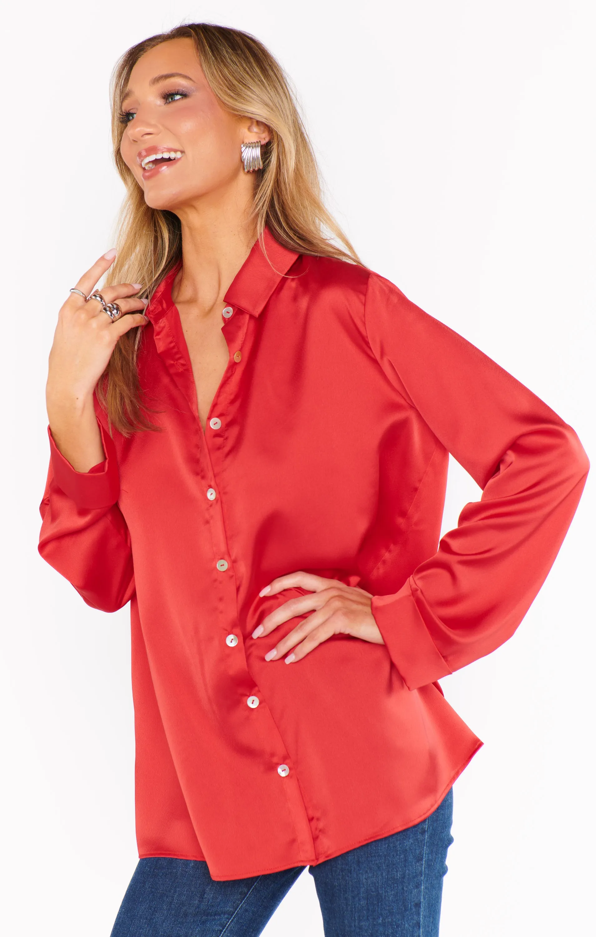 Smith Button Down ~ Red Luxe Satin