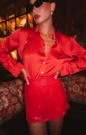 Smith Button Down ~ Red Luxe Satin