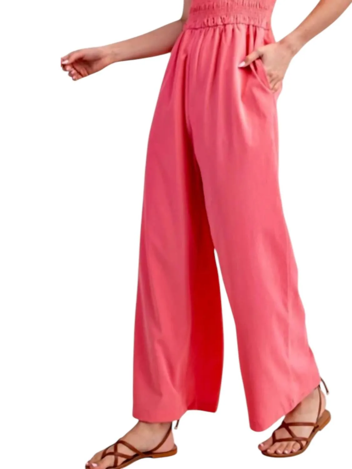Smocked Bodice Jumpsuit In Pink