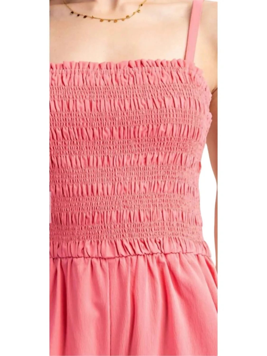 Smocked Bodice Jumpsuit In Pink