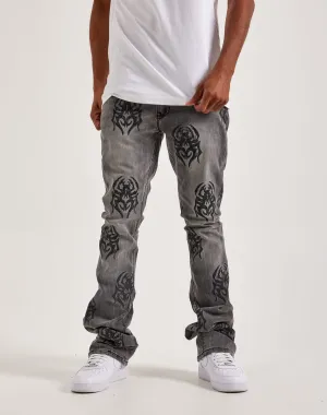 Smoke Rise Rhinestone Spider Stacked Denim Jeans
