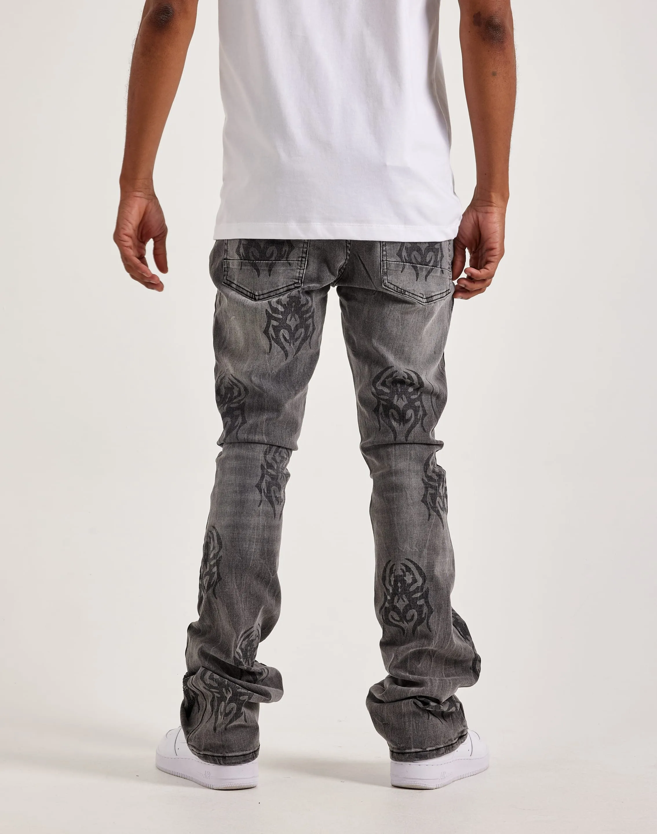 Smoke Rise Rhinestone Spider Stacked Denim Jeans