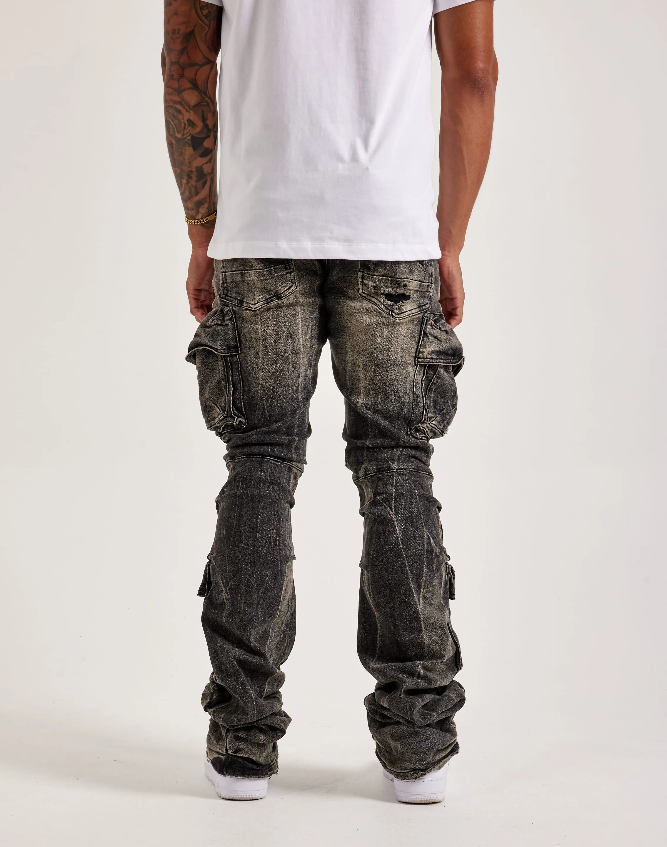 Smoke Rise Stacked Flare Cargo Jeans