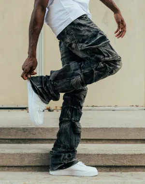 Smoke Rise Stacked Flare Cargo Jeans