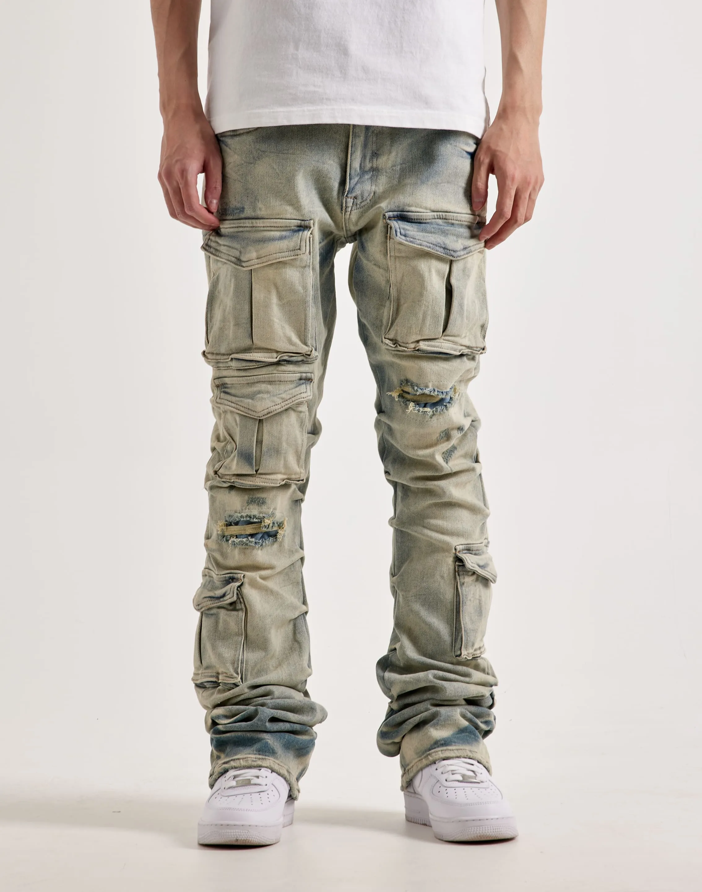 Smoke Rise Utility Pocket Stacked Flare Denim Jeans