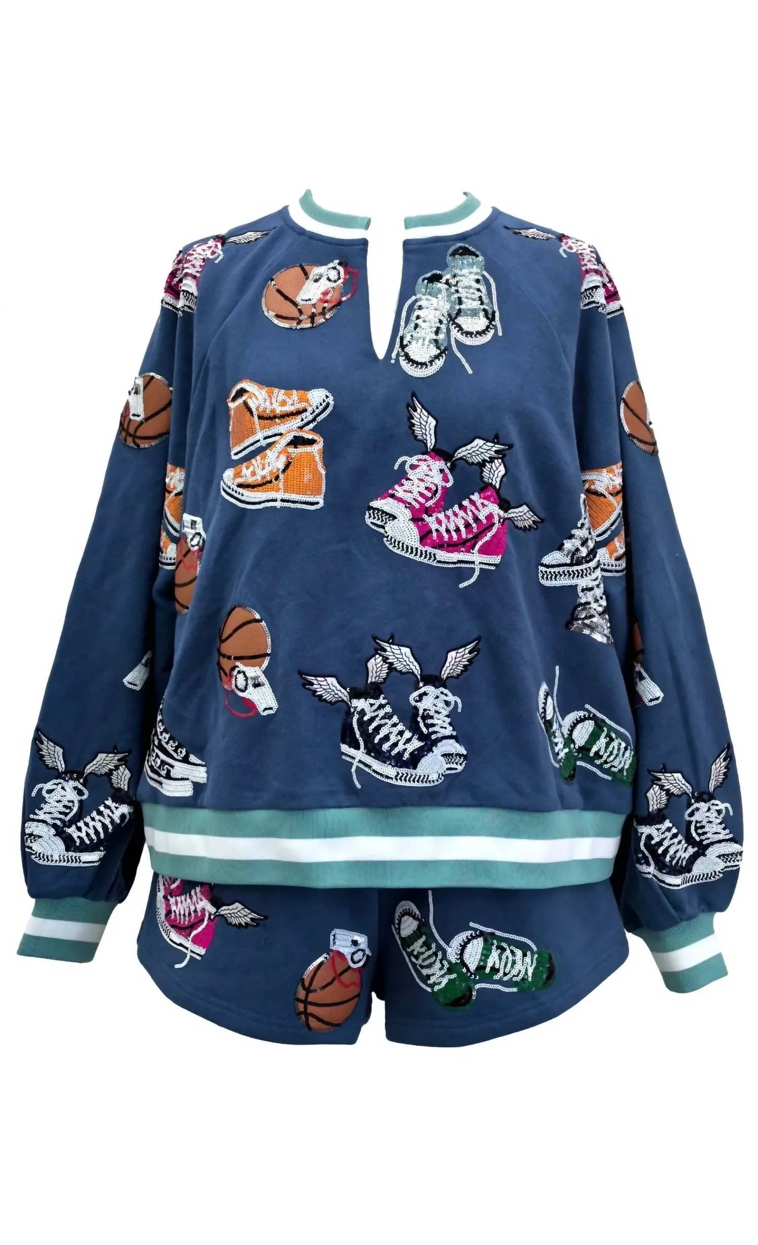 Sneakers With Wings W/ Basketball Sweatshirt In Blue