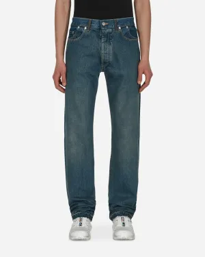Straight-Leg Faded Denim Pants Blue