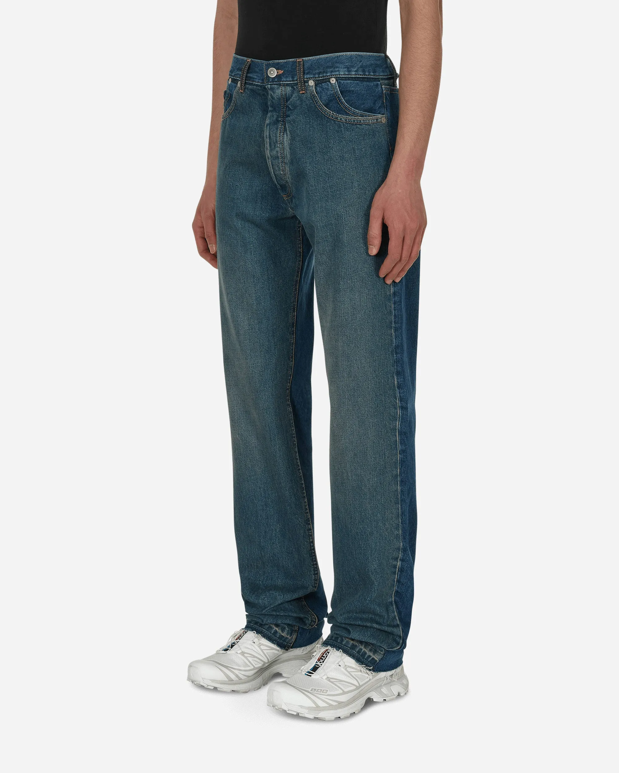 Straight-Leg Faded Denim Pants Blue
