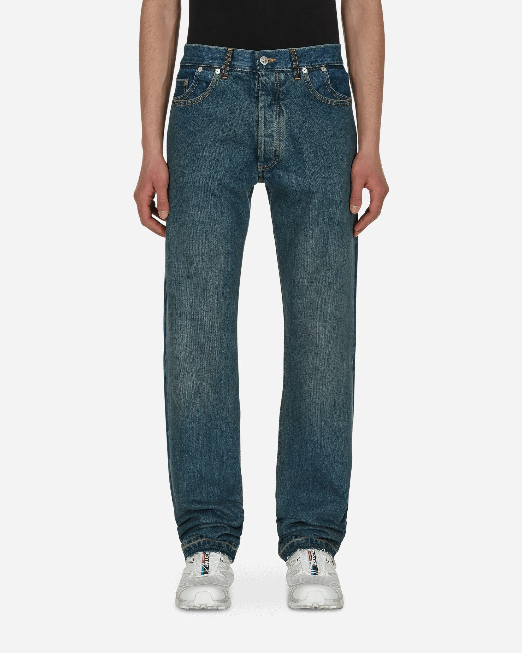 Straight-Leg Faded Denim Pants Blue