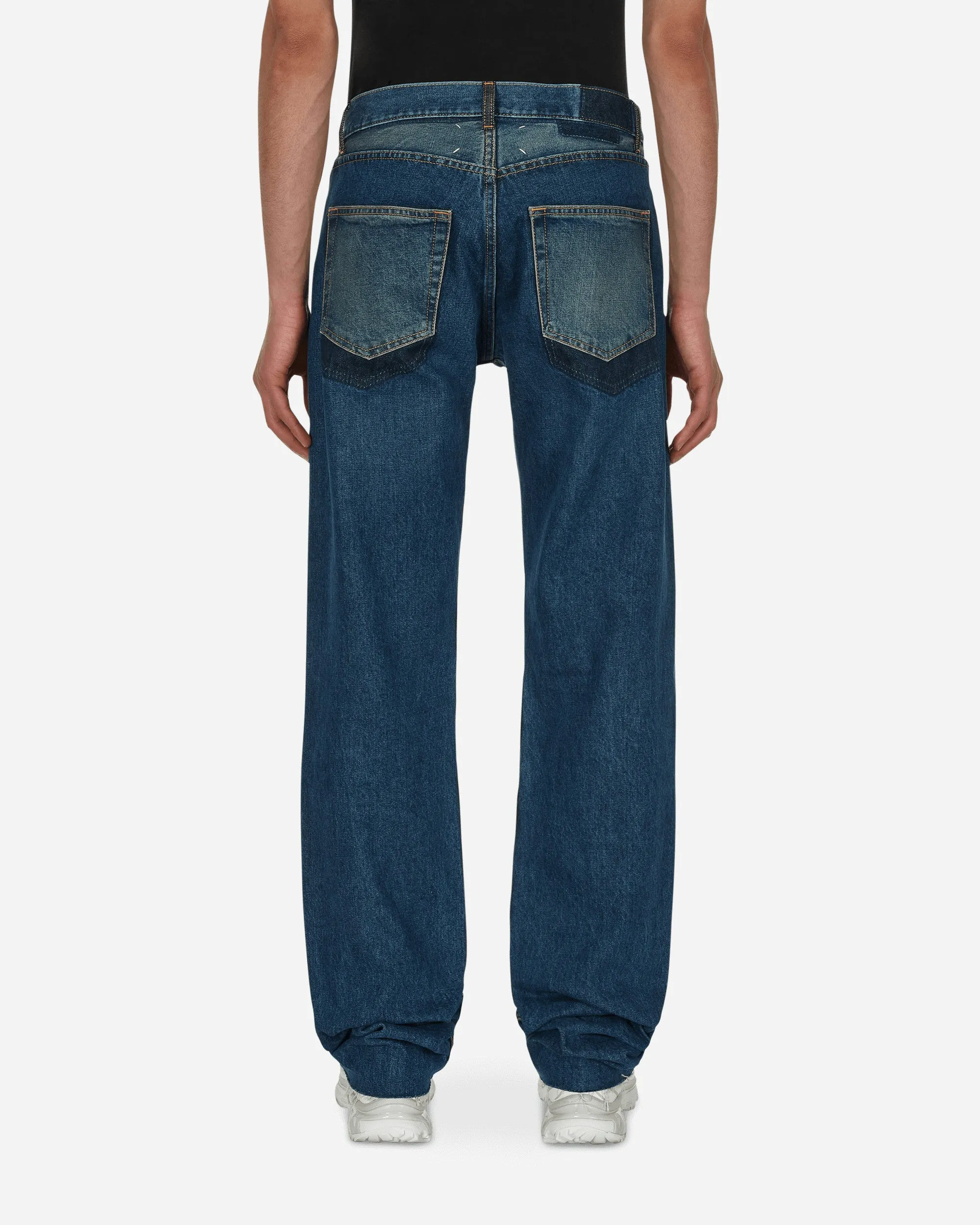 Straight-Leg Faded Denim Pants Blue