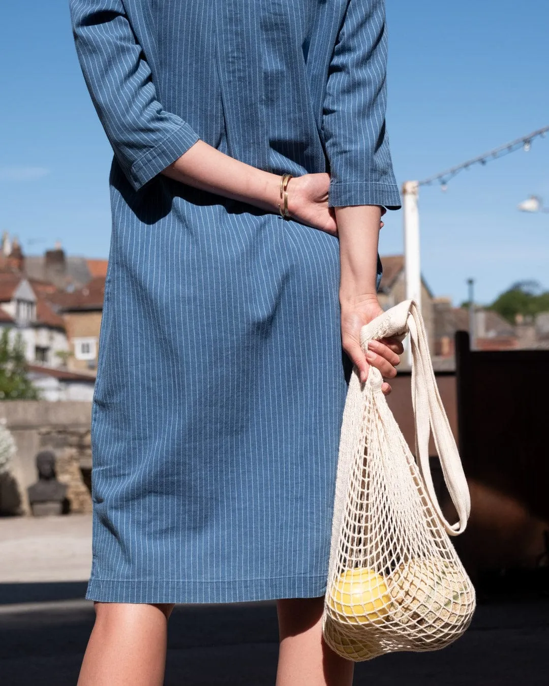 Tara Women's Cotton Shirt Dress | Denim Stripe