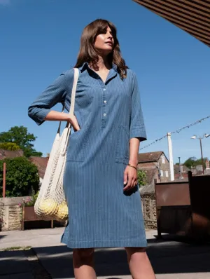 Tara Women's Cotton Shirt Dress | Denim Stripe