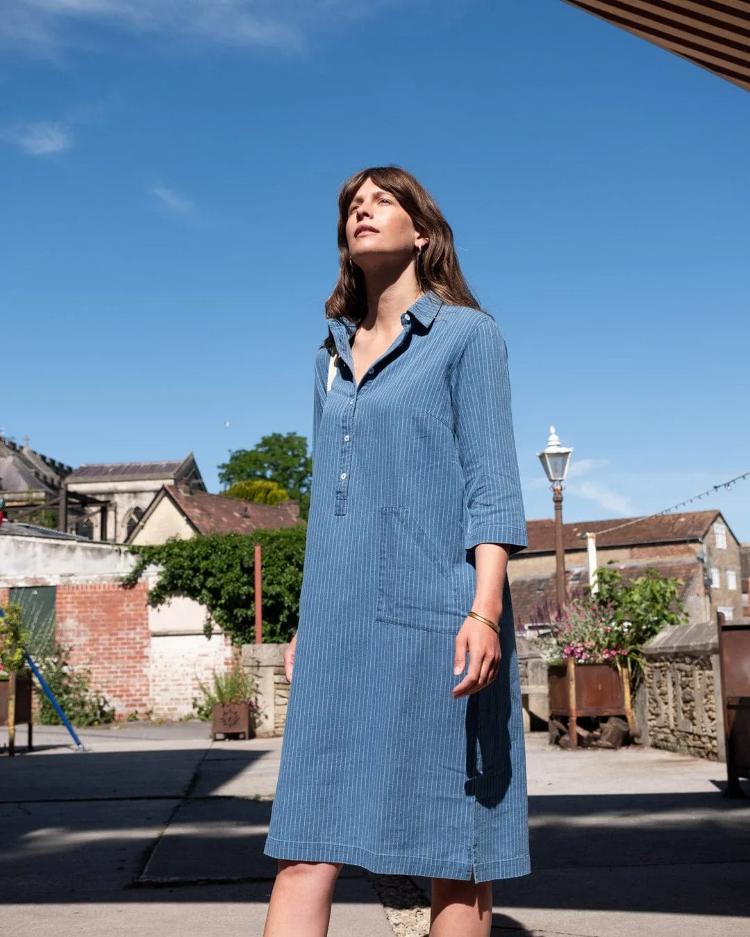 Tara Women's Cotton Shirt Dress | Denim Stripe