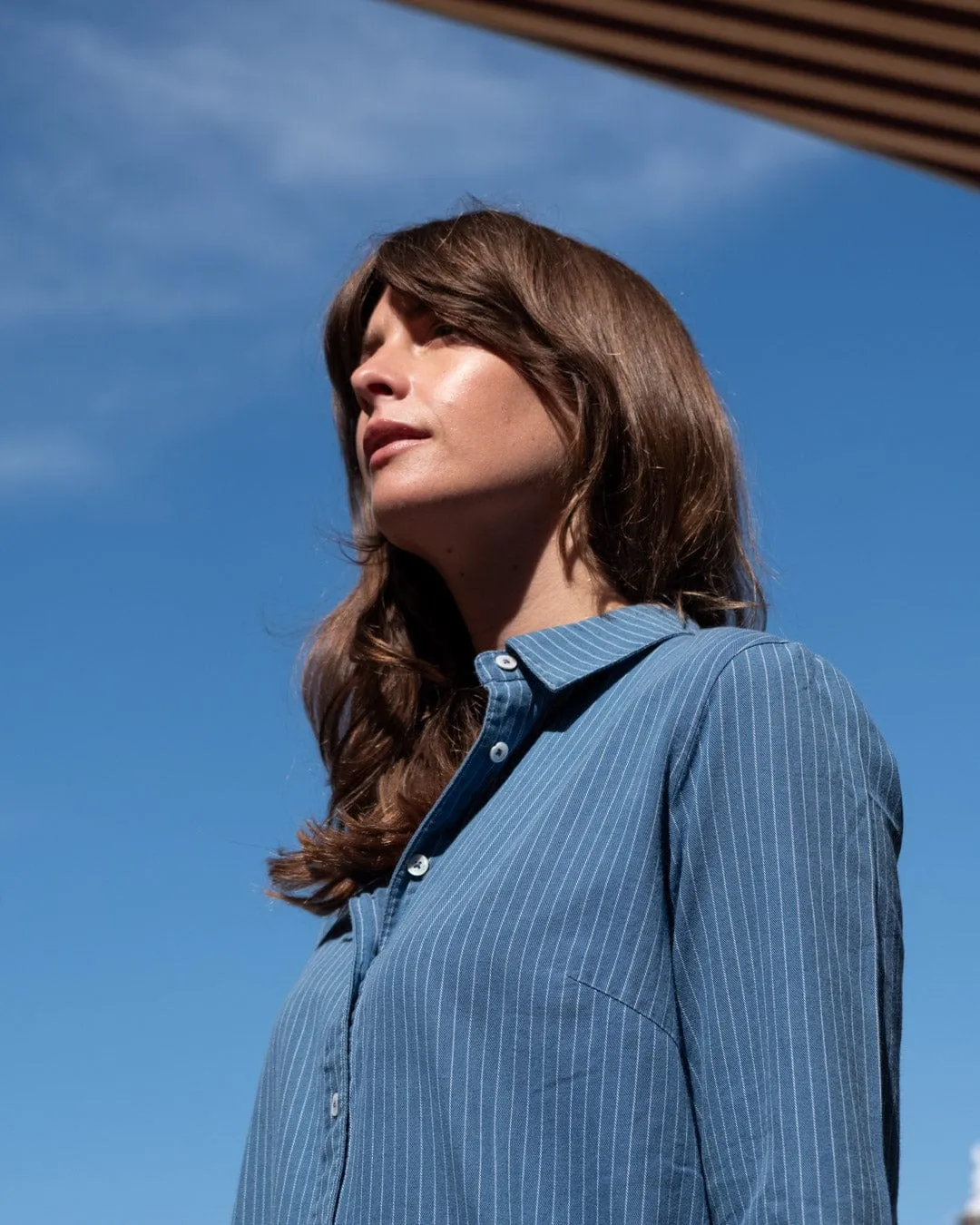 Tara Women's Cotton Shirt Dress | Denim Stripe