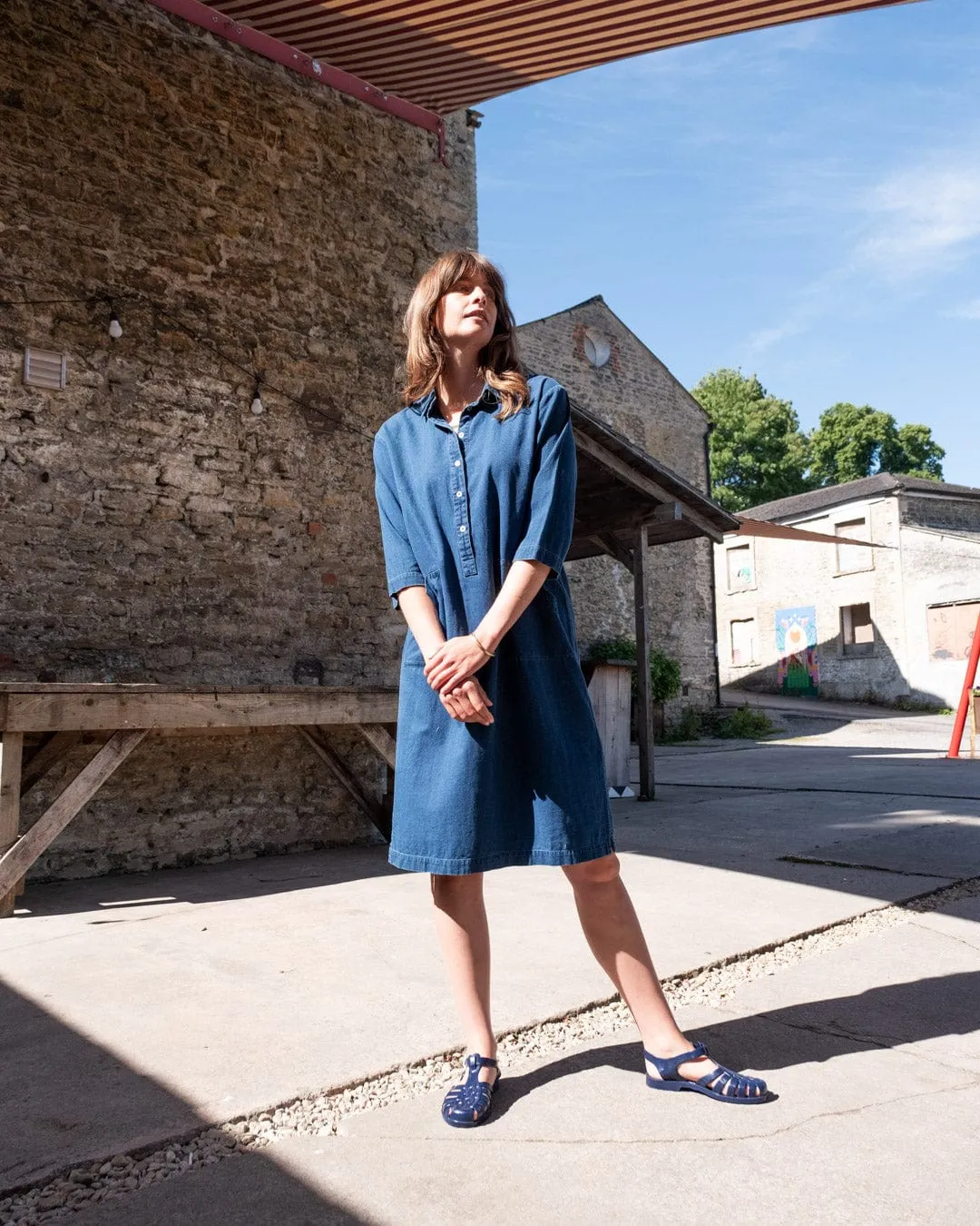 Tara Women's Cotton Shirt Dress | Textured Denim