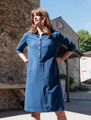 Tara Women's Cotton Shirt Dress | Textured Denim