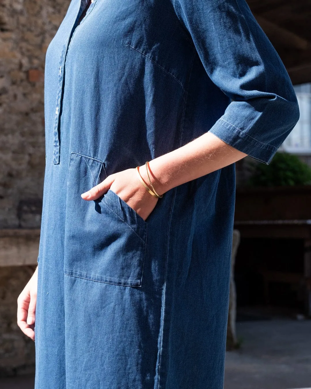 Tara Women's Cotton Shirt Dress | Textured Denim