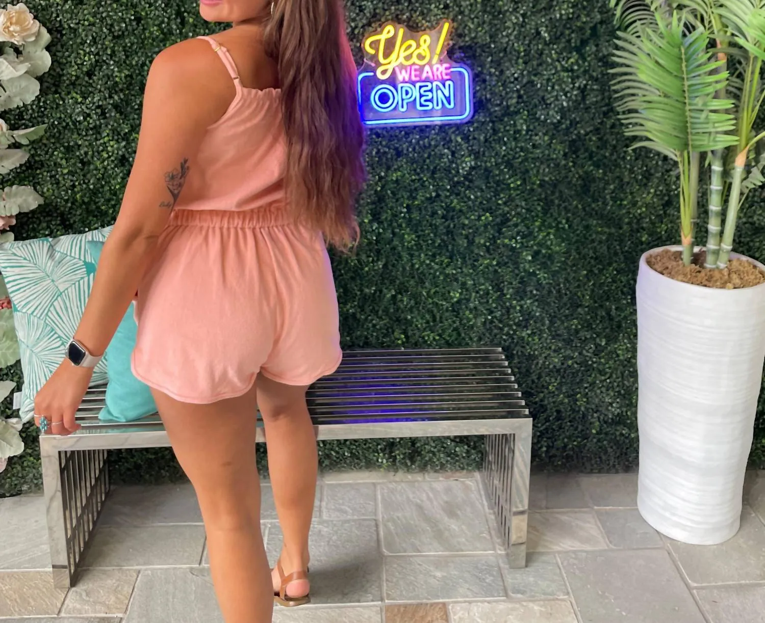 Terry Cloth Short Jumpsuit In Blush Pink