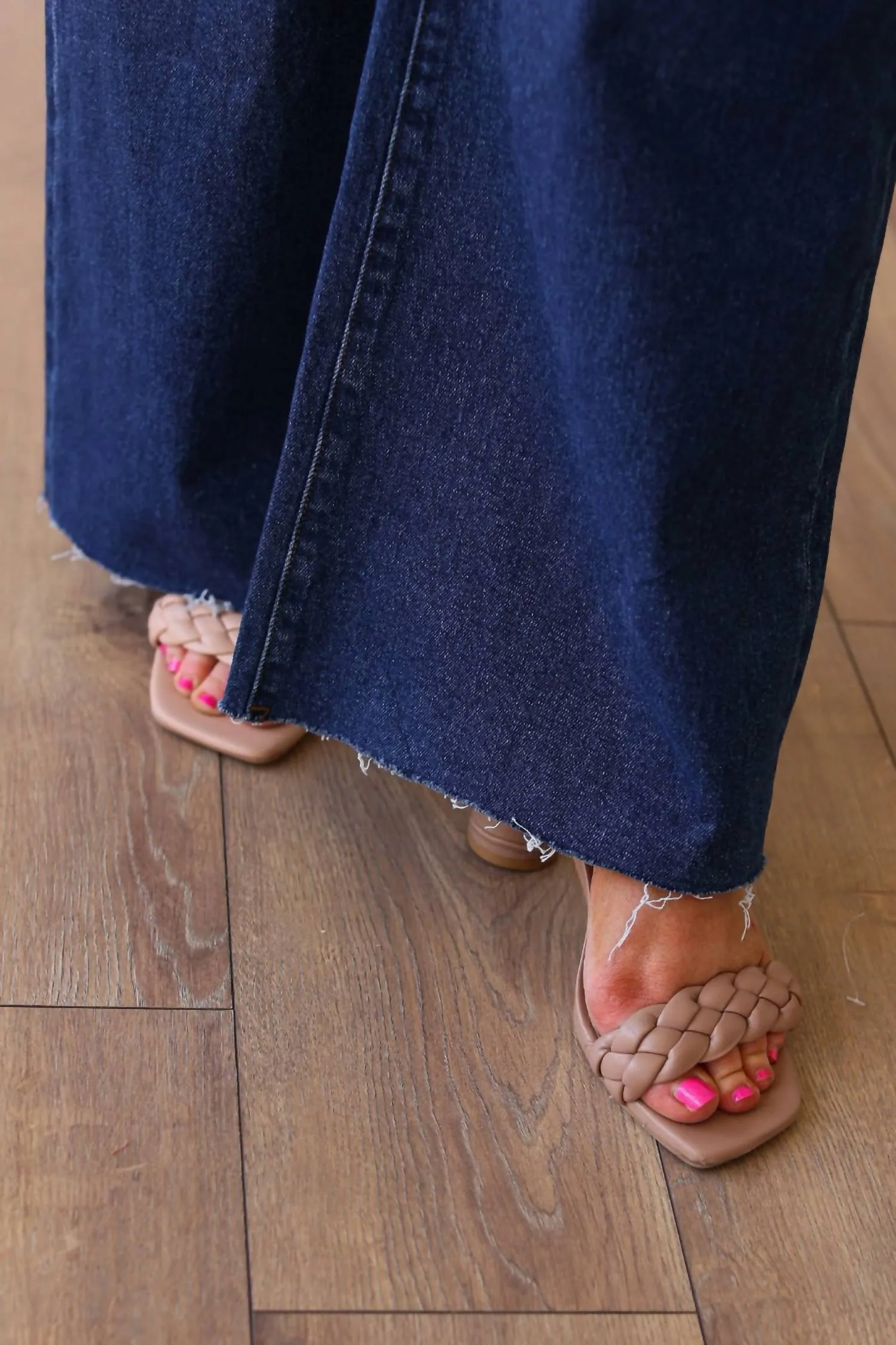 The Dakota High Rise Wide Leg With Fray Hem Denim In True Blue