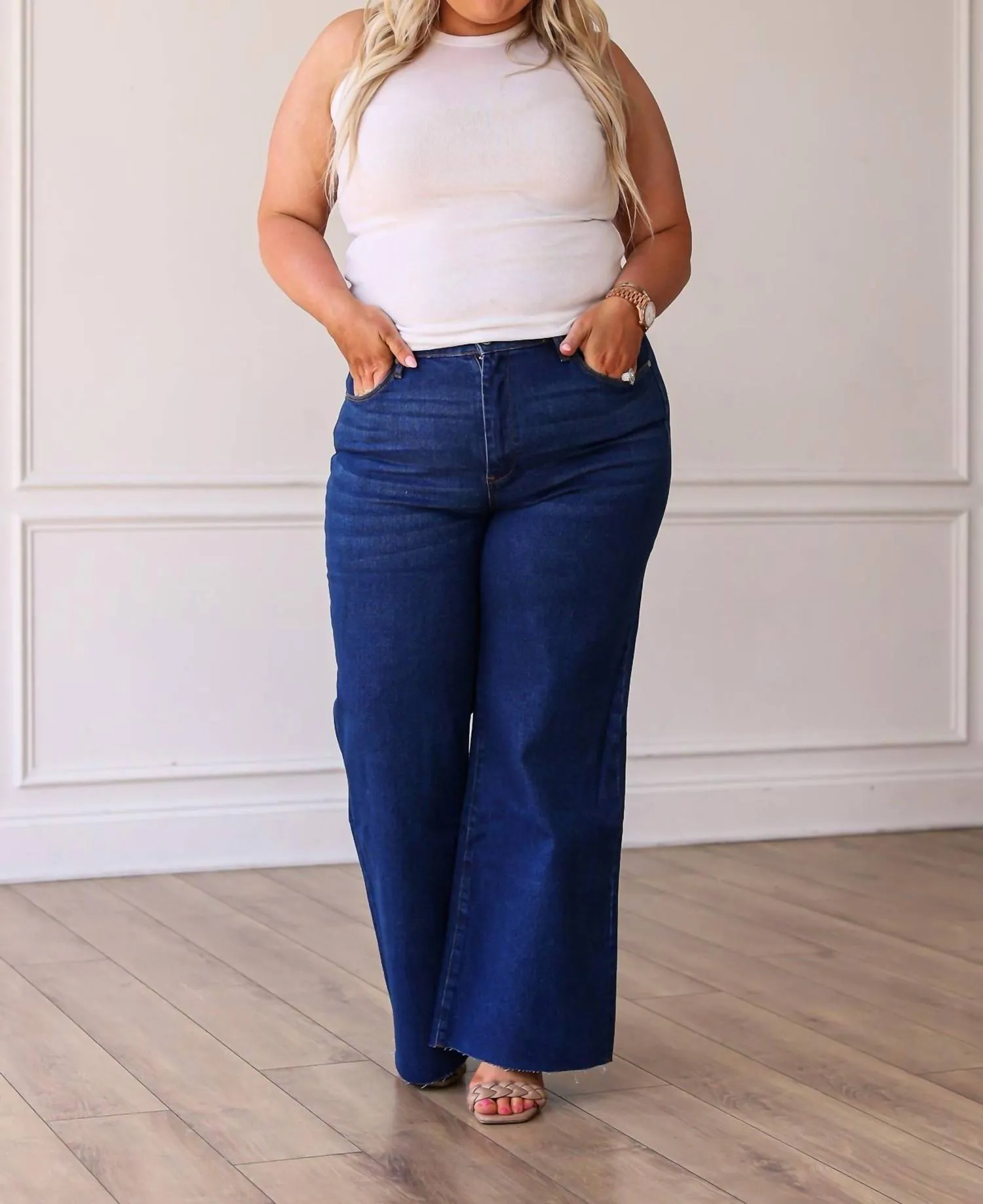 The Dakota High Rise Wide Leg With Fray Hem Denim In True Blue