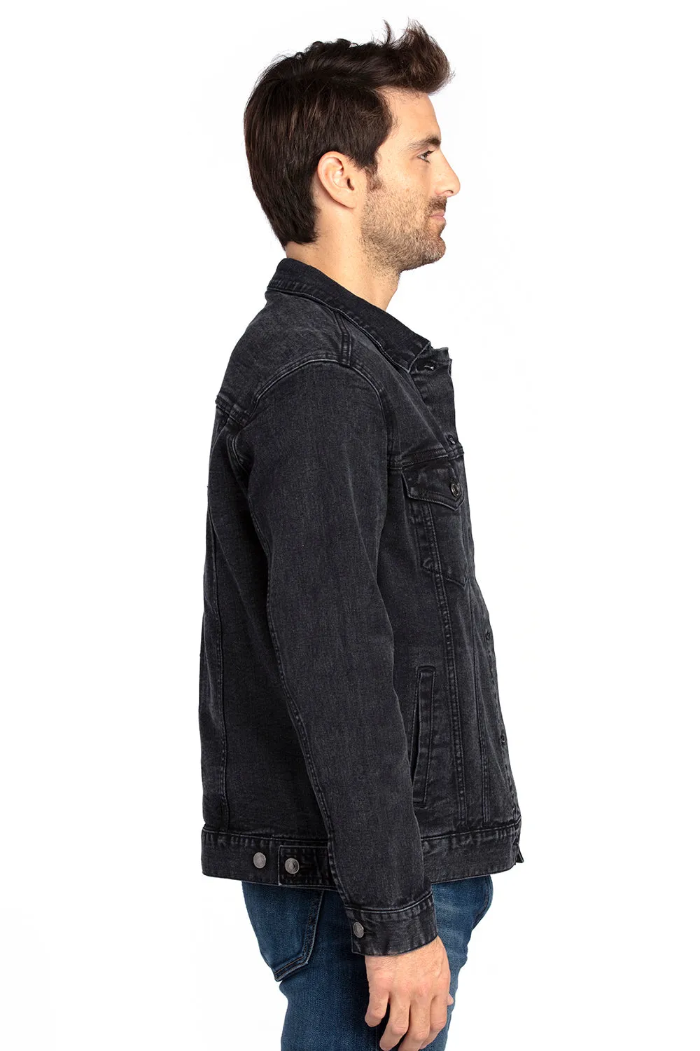 Threadfast Apparel Mens Button Down Denim Jacket - Black