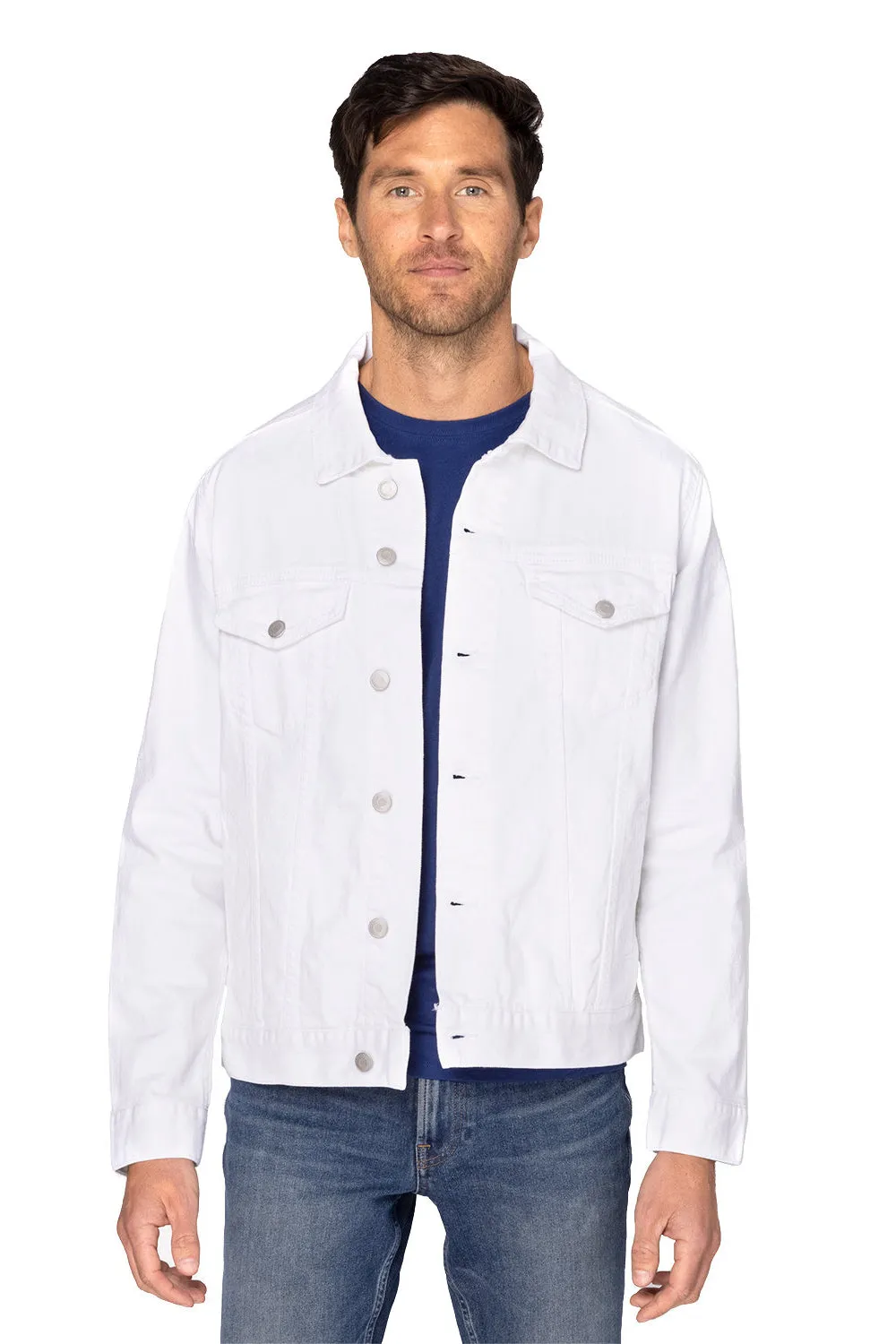 Threadfast Apparel Mens Button Down Denim Jacket - Off White