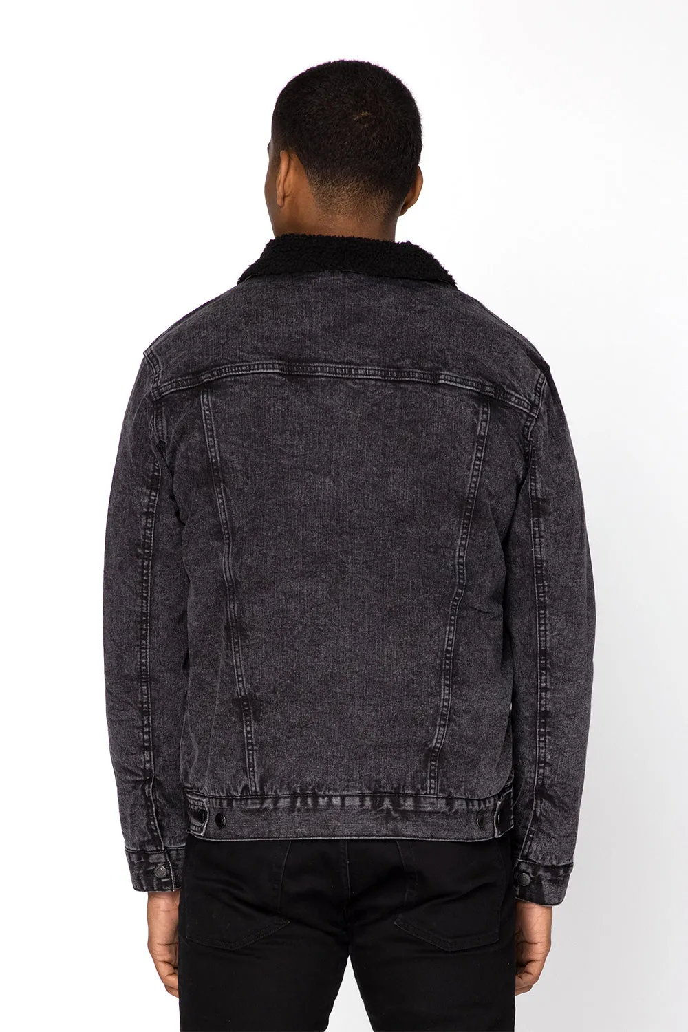 Threadfast Apparel Mens Sherpa Lined Button Down Denim Jacket - Black