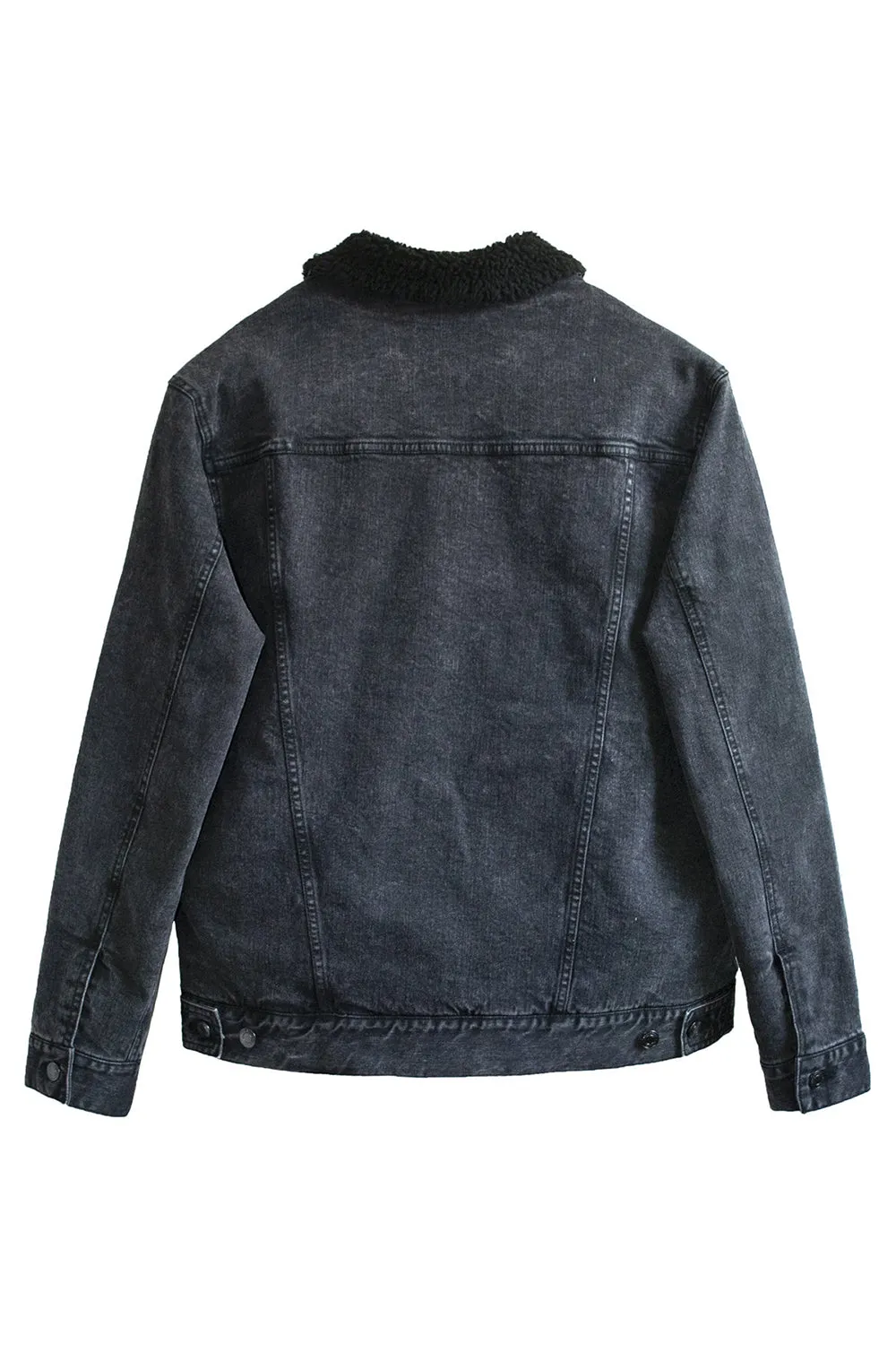 Threadfast Apparel Mens Sherpa Lined Button Down Denim Jacket - Black