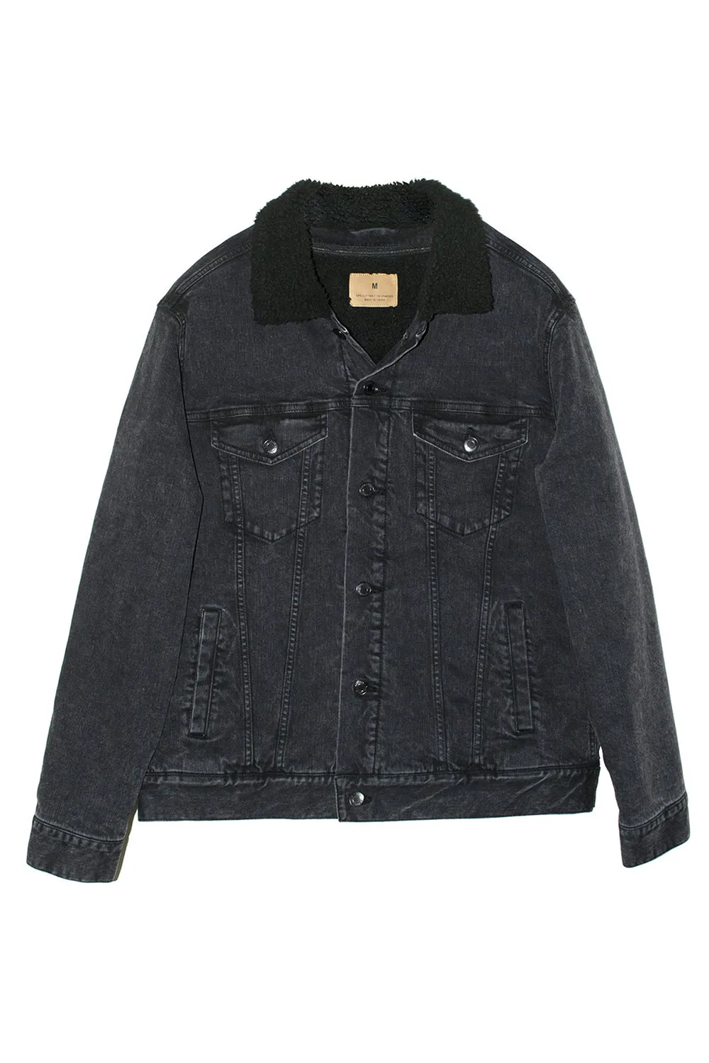 Threadfast Apparel Mens Sherpa Lined Button Down Denim Jacket - Black