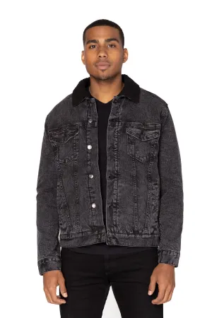 Threadfast Apparel Mens Sherpa Lined Button Down Denim Jacket - Black