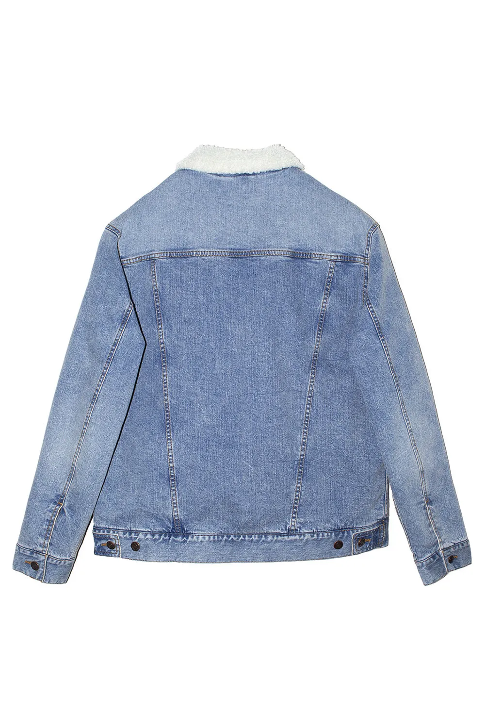 Threadfast Apparel Mens Sherpa Lined Button Down Denim Jacket - Light Blue