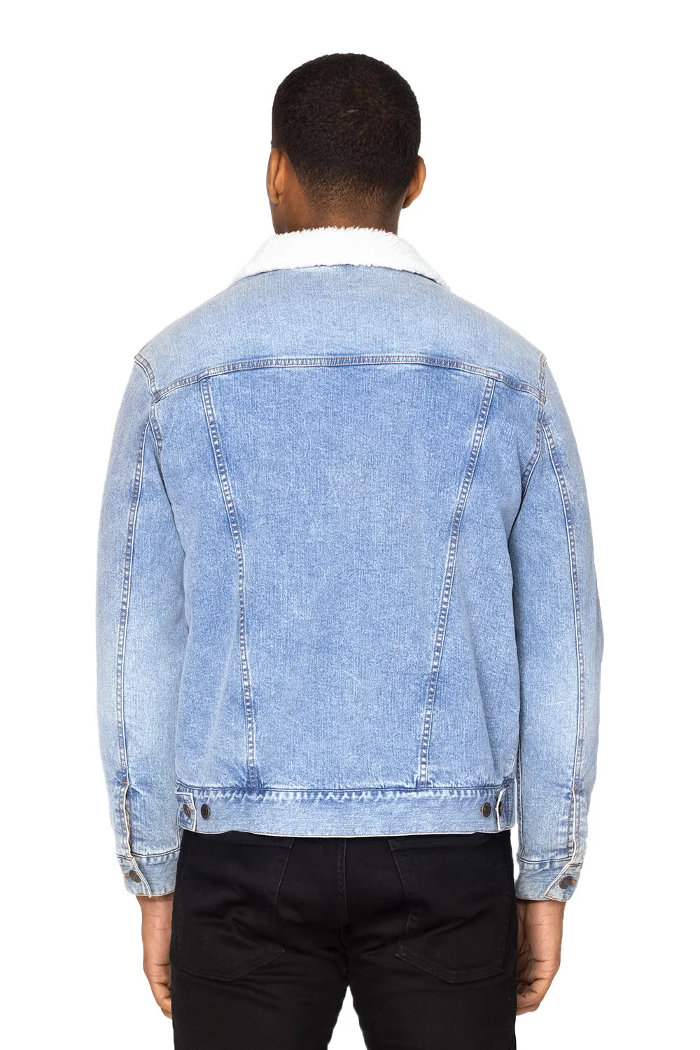 Threadfast Apparel Mens Sherpa Lined Button Down Denim Jacket - Light Blue