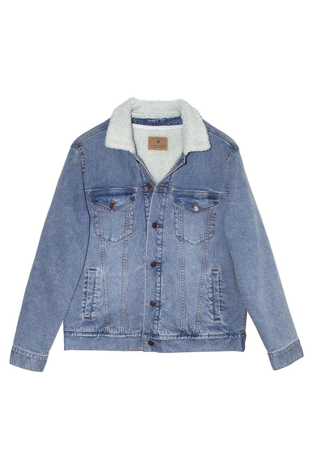 Threadfast Apparel Mens Sherpa Lined Button Down Denim Jacket - Light Blue