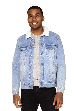 Threadfast Apparel Mens Sherpa Lined Button Down Denim Jacket - Light Blue