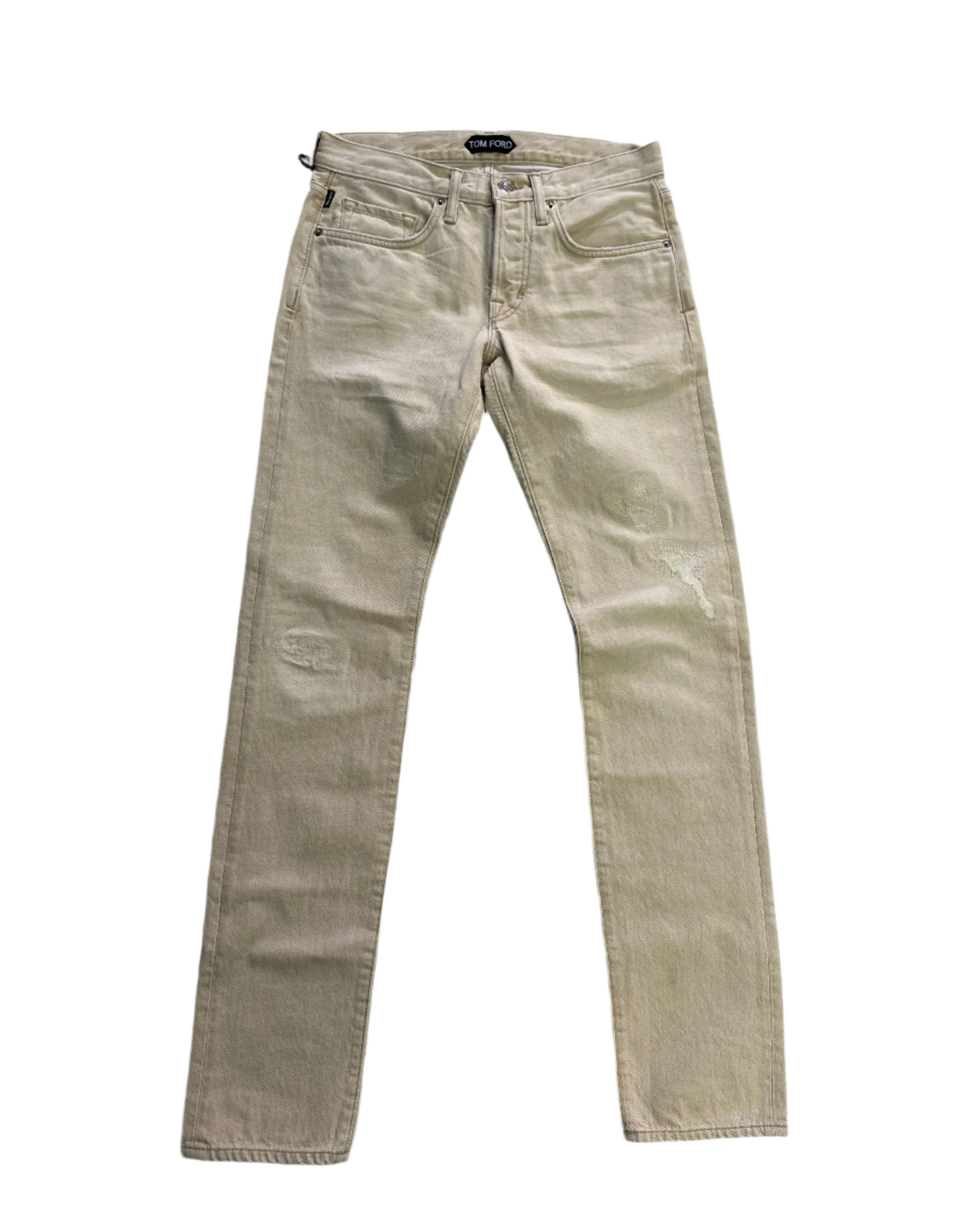 Tom Ford Mens Slim Fit Beige Denim Jeans