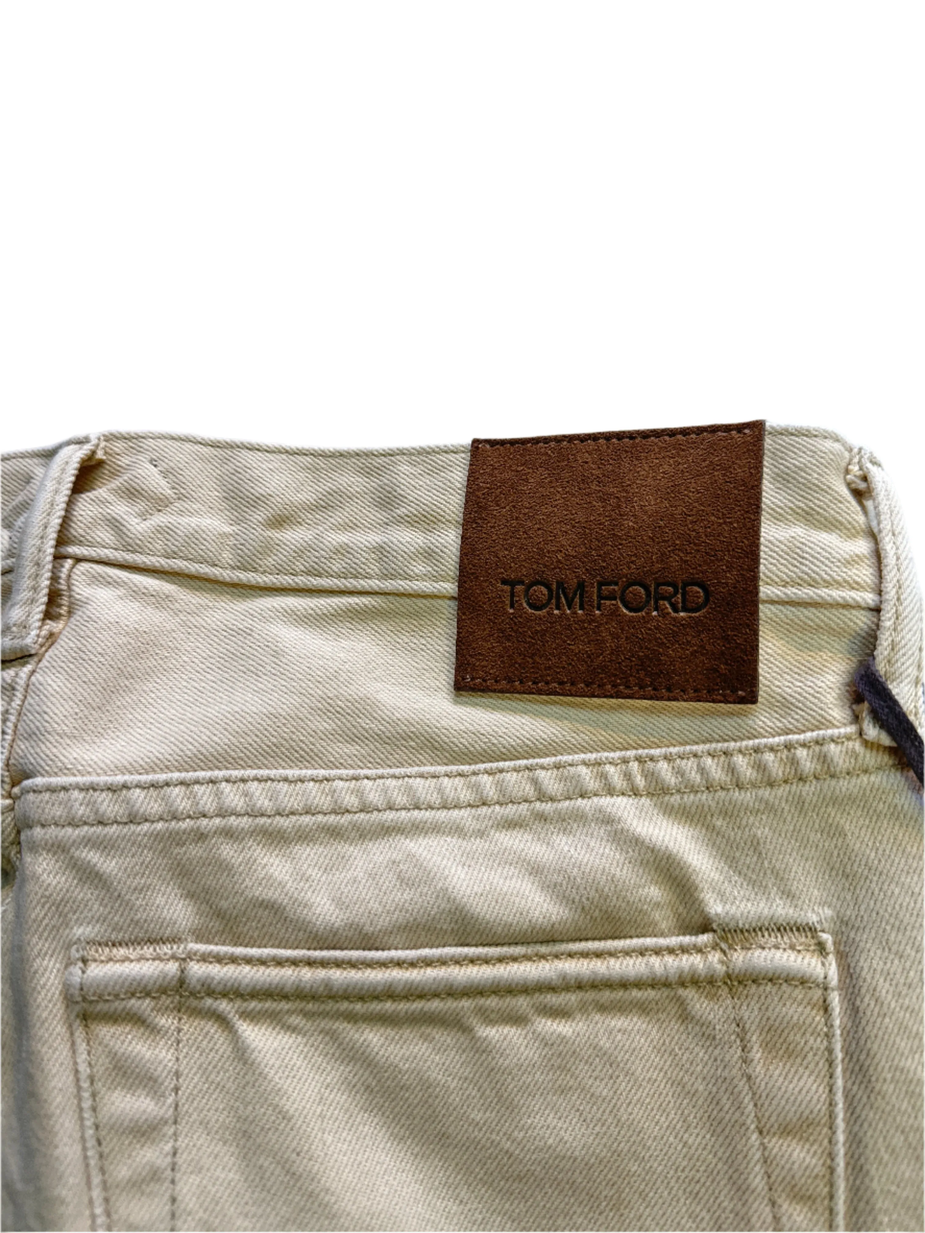 Tom Ford Mens Slim Fit Beige Denim Jeans