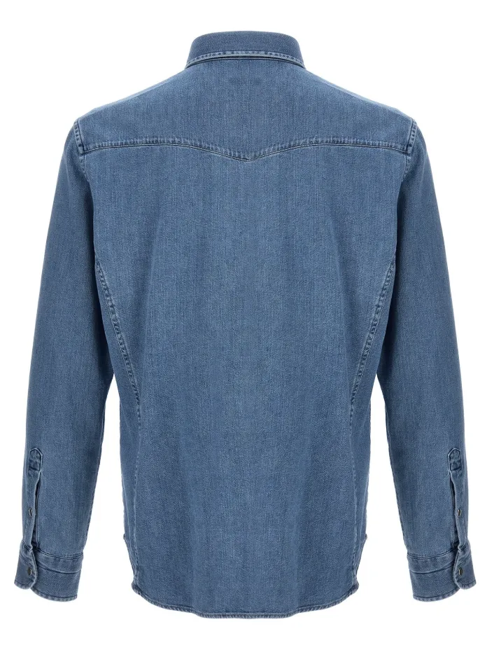 Tom Ford Mens Twill Western Shirt in Denim Blue