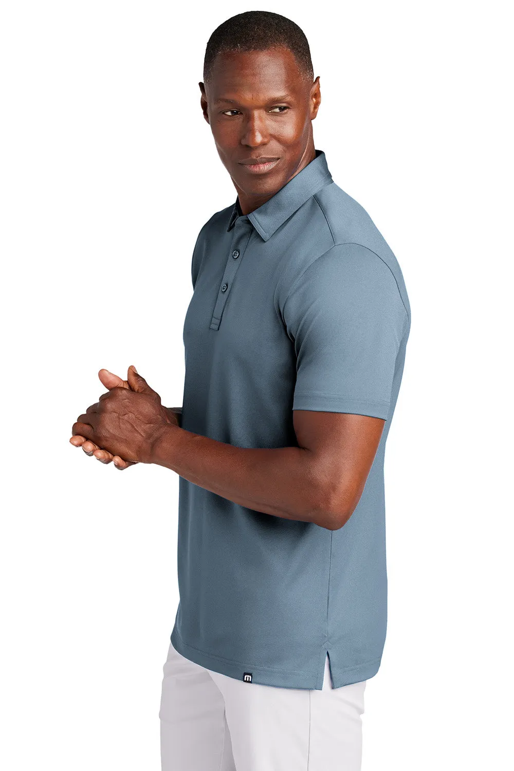 TravisMathew Mens Cabana Wrinkle Resistant Short Sleeve Polo Shirt - Light Denim Blue