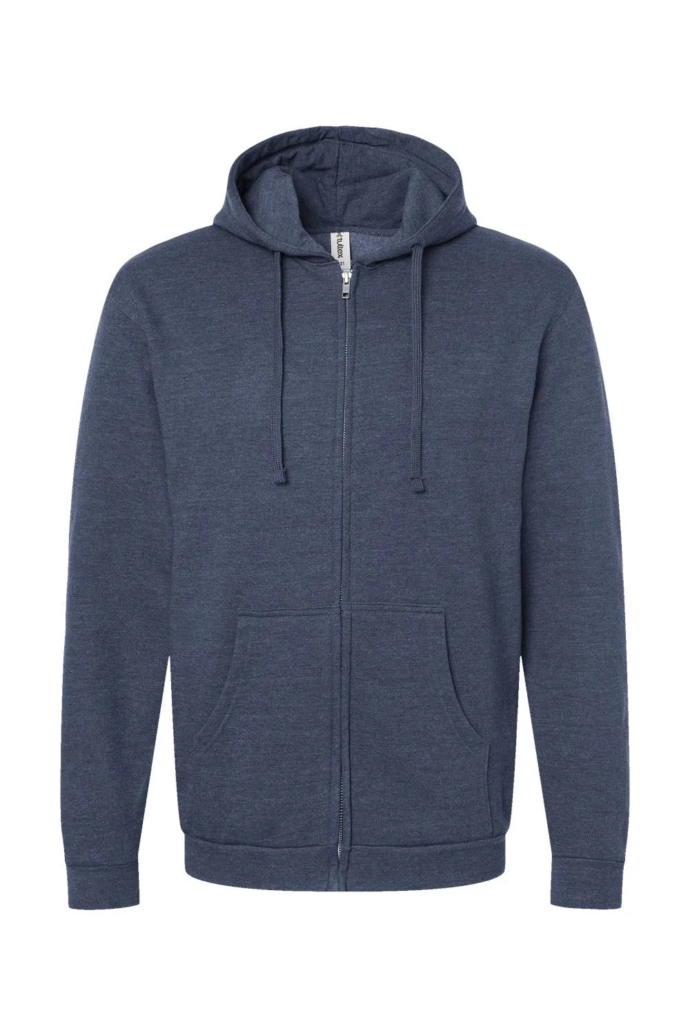 Tultex Mens Full Zip Hooded Sweatshirt Hoodie w/ Pockets - Heather Denim Blue