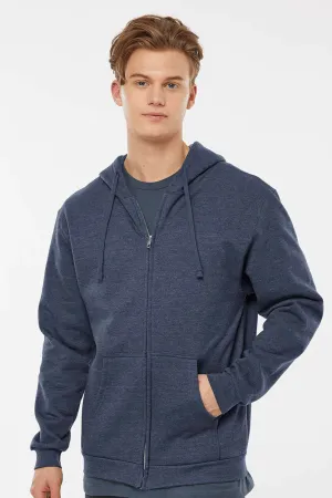 Tultex Mens Full Zip Hooded Sweatshirt Hoodie w/ Pockets - Heather Denim Blue