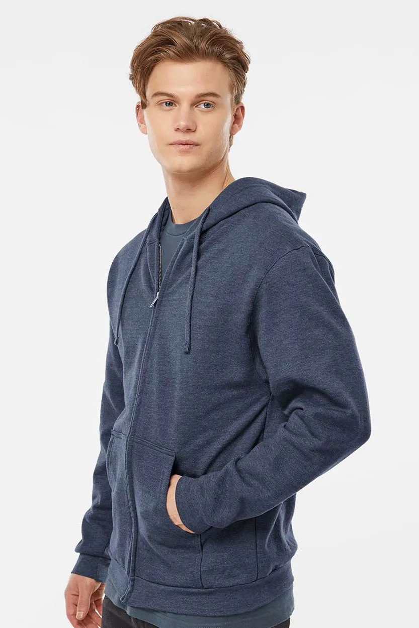 Tultex Mens Full Zip Hooded Sweatshirt Hoodie w/ Pockets - Heather Denim Blue