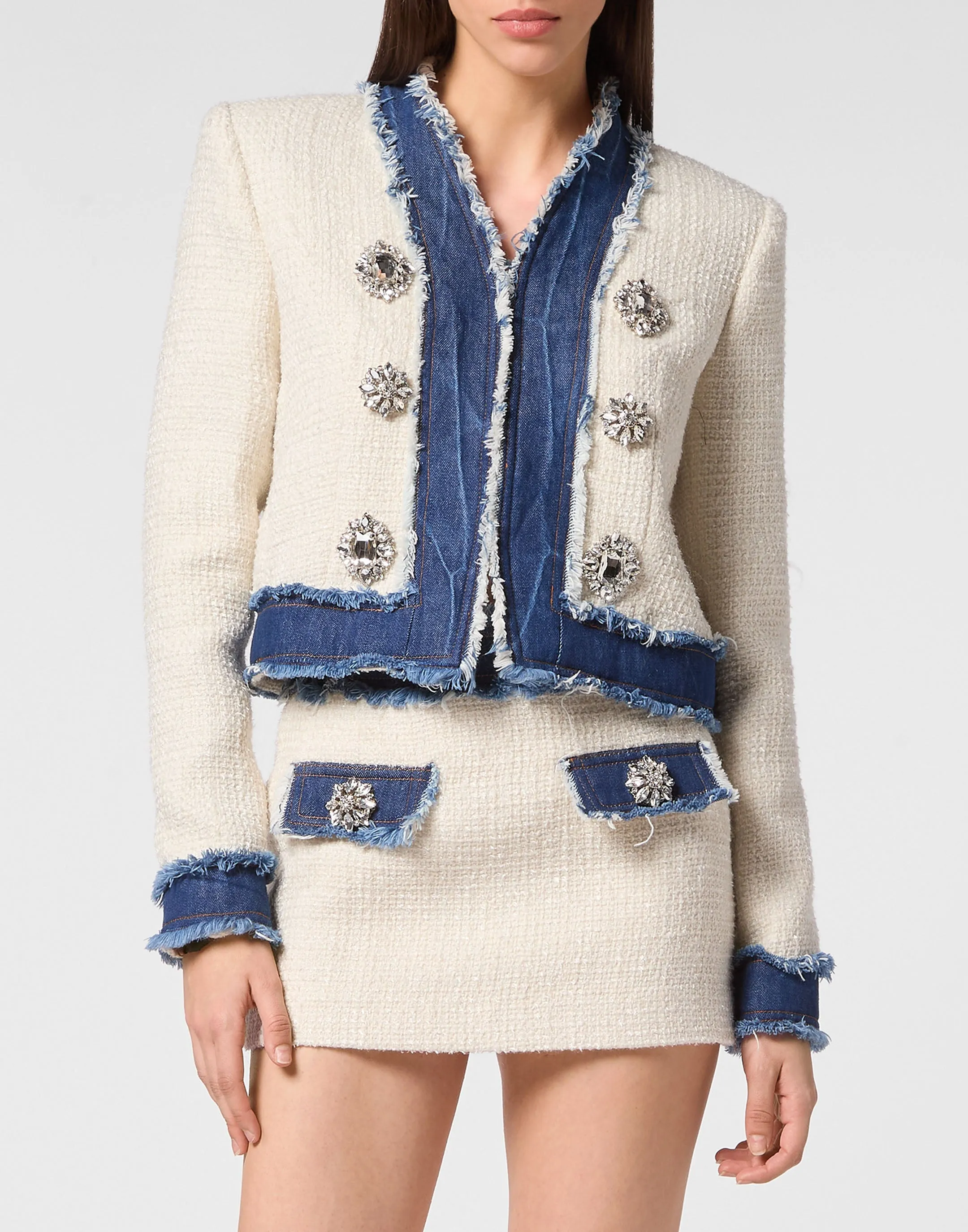 Tweed Denim Bolero Jacket