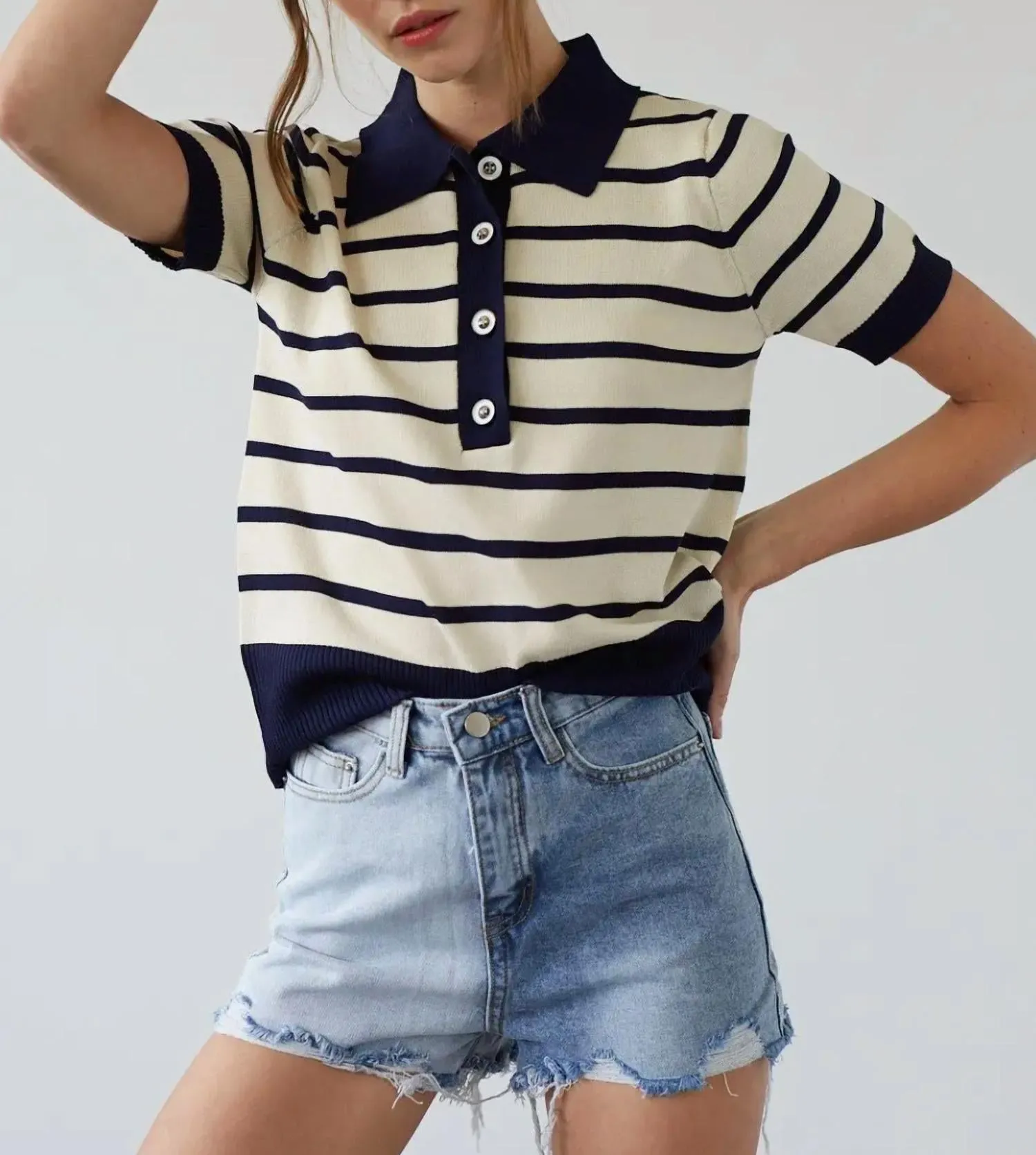 Two-Tone Colorblocked Denim Short In Light Denim
